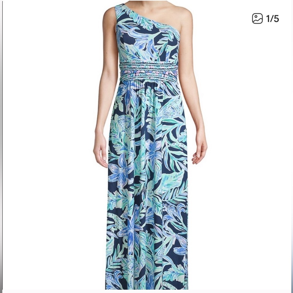Lilly Pulitzer Malia One Shoulder Maxi Dress High tide Navy Size Medium